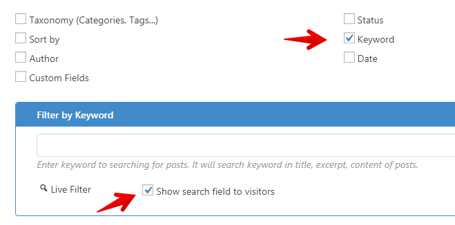 Faceted search - search box